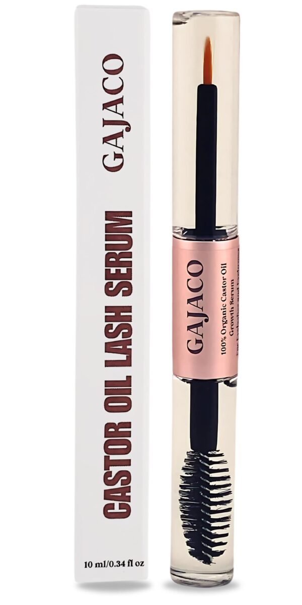 GAJACO Organic Castor Oil Eyelash Growth Serum For Eyelashes and Eyebrows with Mascara Tube Filled with Premium Cold Pressed, Hexane Free Castor Oil