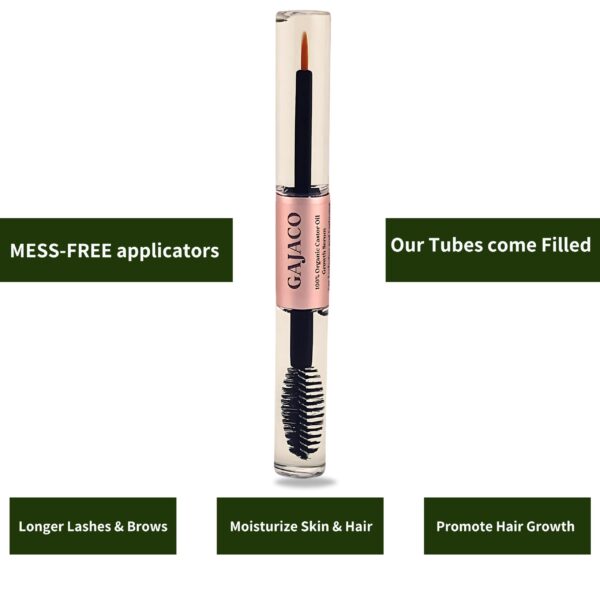 GAJACO Organic Castor Oil Eyelash Growth Serum For Eyelashes and Eyebrows with Mascara Tube Filled with Premium Cold Pressed, Hexane Free Castor Oil - Image 2